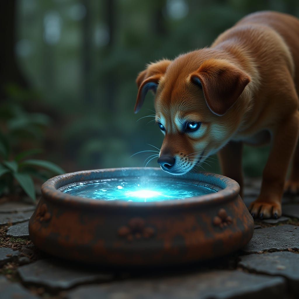 Mystical Firefly Glow in Earthenware Dog Bowl