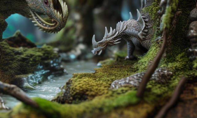 Epic Dragon Jungle Diorama in Eldritch Surrealism