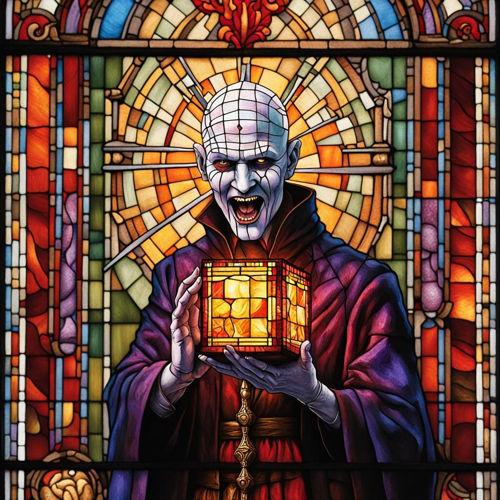 Pinhead as Satanic Priest in Stained Glass