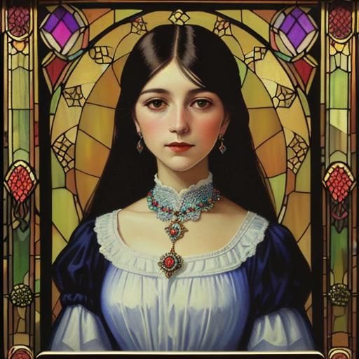 Ukrainian Woman Portrait in Tiffany Glass, Jawlensky Style