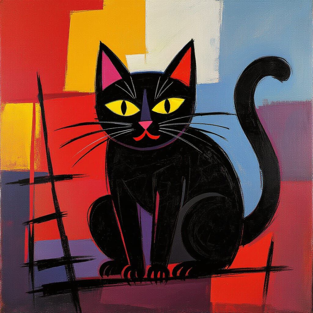 Monstrous Black Cat in Abstract Expressionism Style