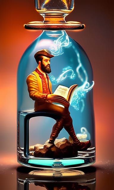 Man in Bottle: Dreamy Storybook Illustration