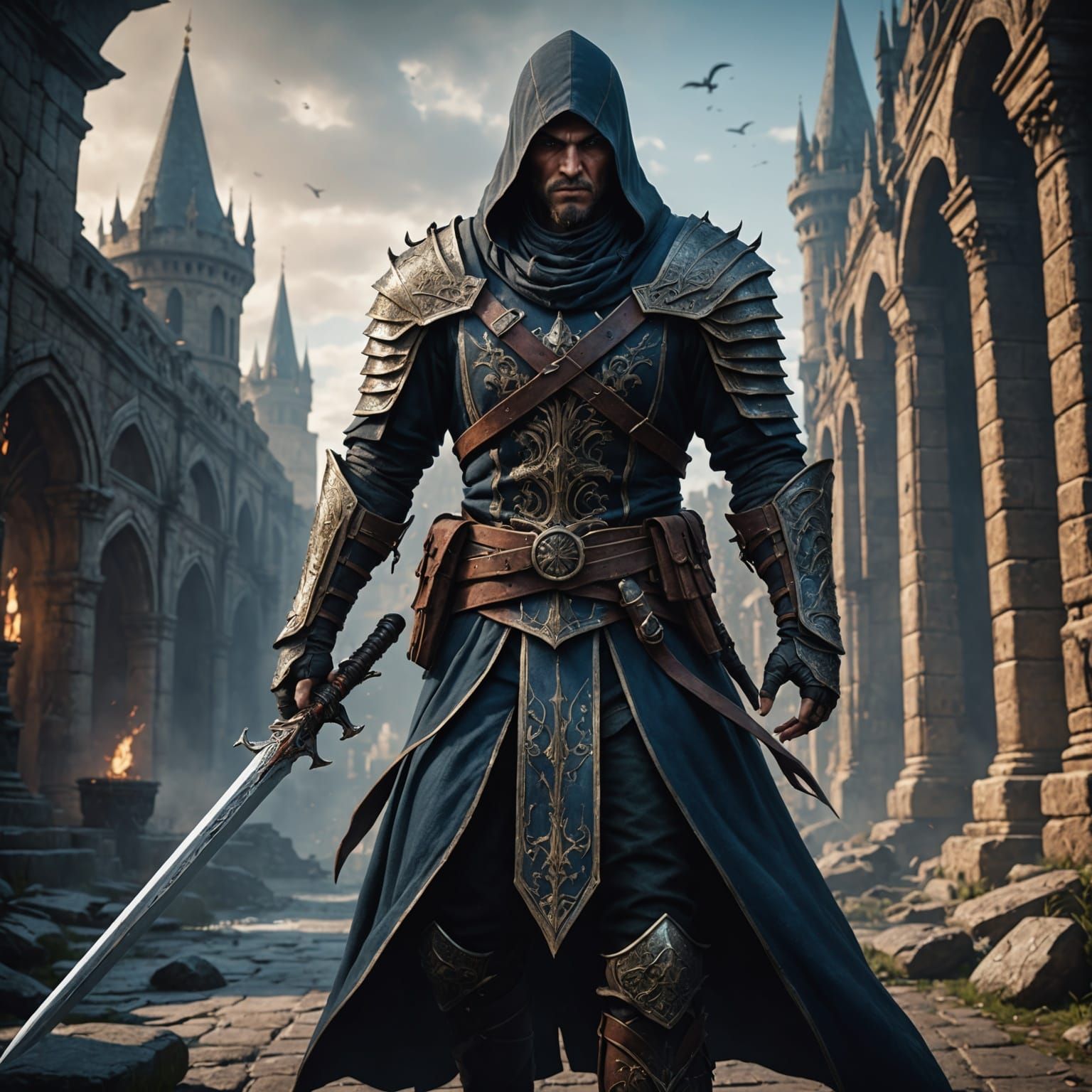 Fantasy Assassin with Long Sword: Detailed Matte Painting