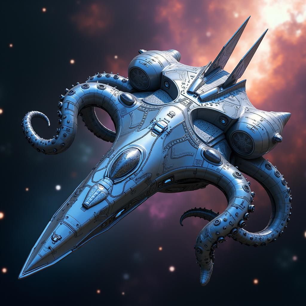 Octopus Starfleet Spaceship in Sci-Fi Style
