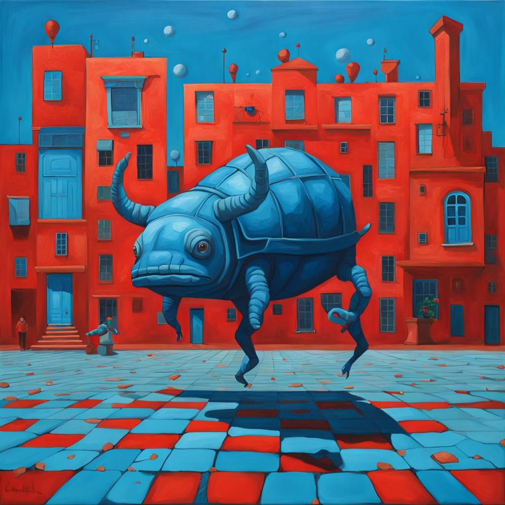 Surreal Composition in Cerulean and Vermillion