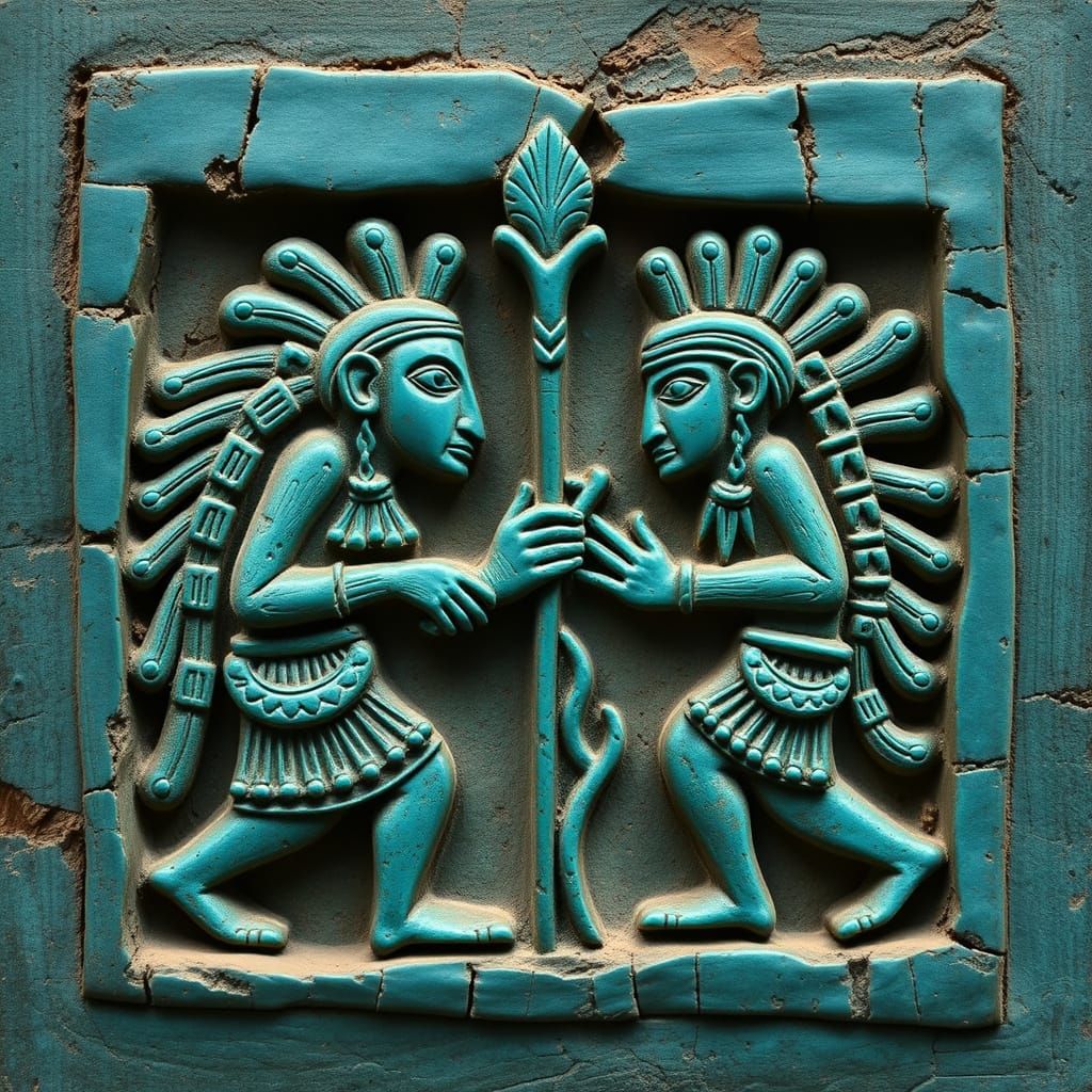 Archaic Turquoise Carvings: Relief of Dueling Worlds