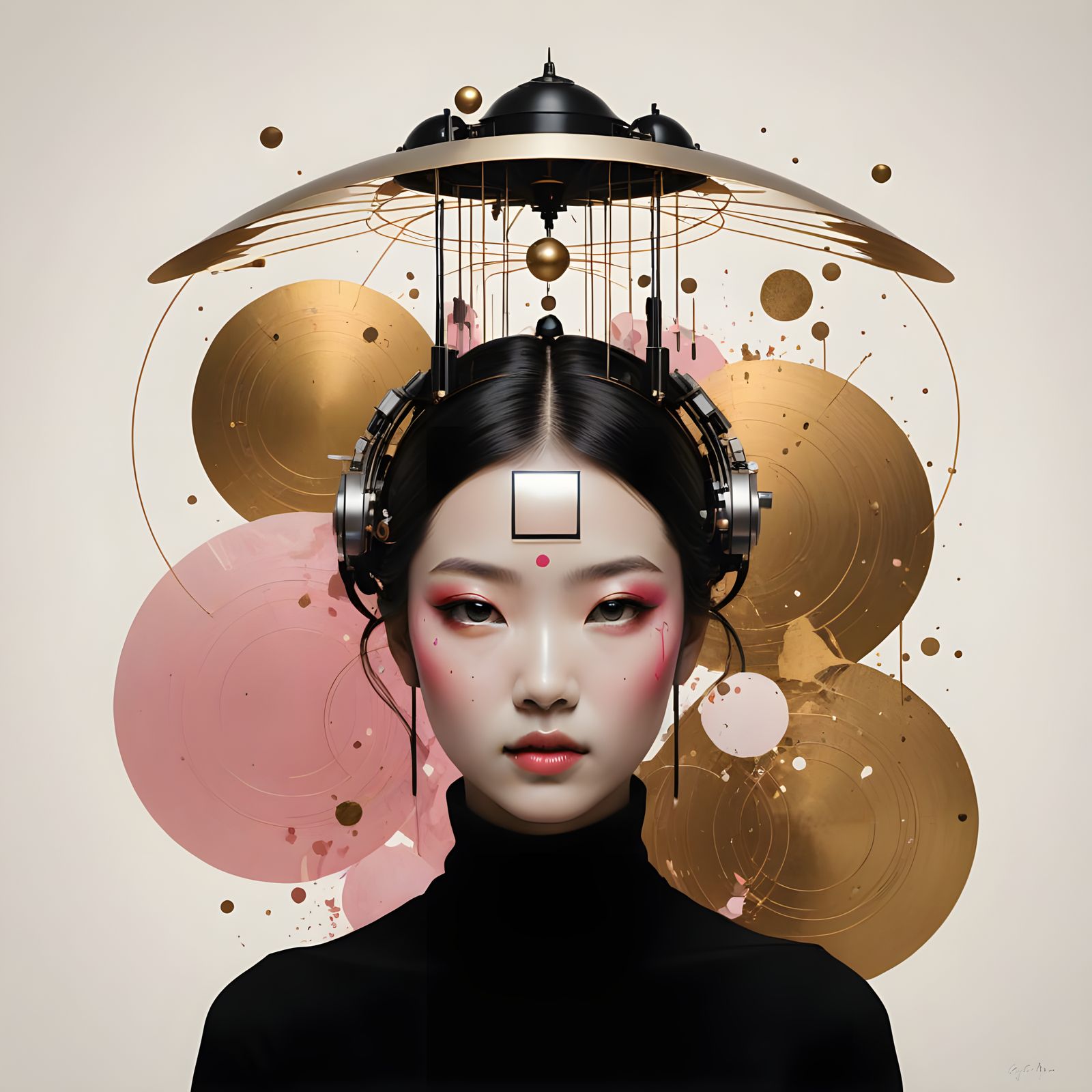 Bauhaus Portrait in Sumi-e Style with Whimsical Touches