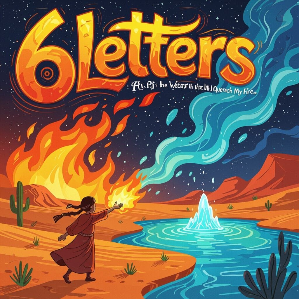 Desert Figure Reaching for Water Amidst Flames Album Cover