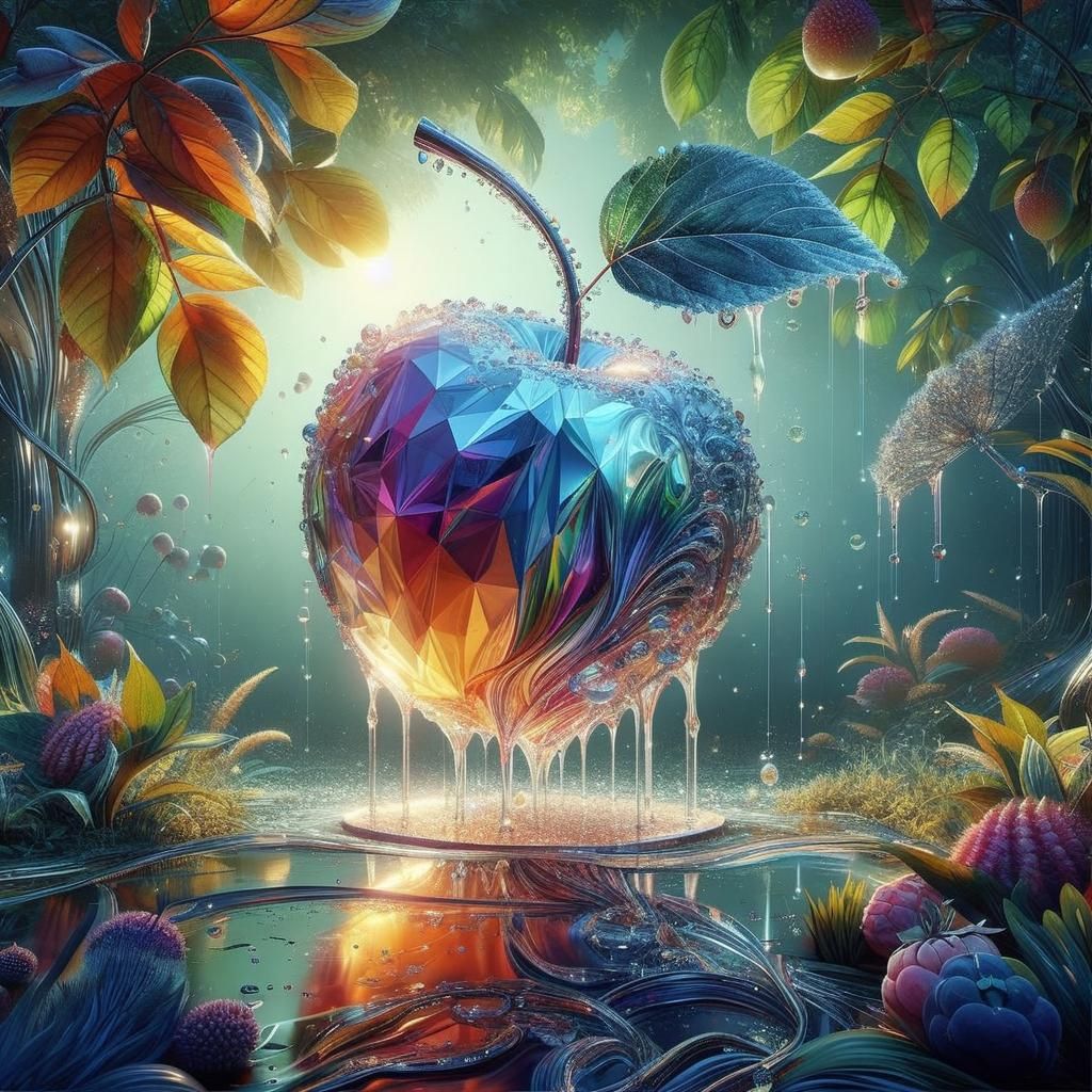 Crystal Apple Splattered with Rain in Opulent Garden