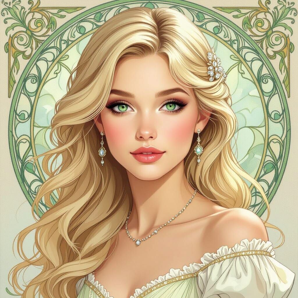 Elegant Blonde Woman in Art Nouveau Style