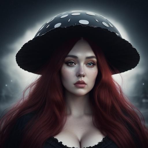 Mushroom Woman Portrait in Kawaii Style