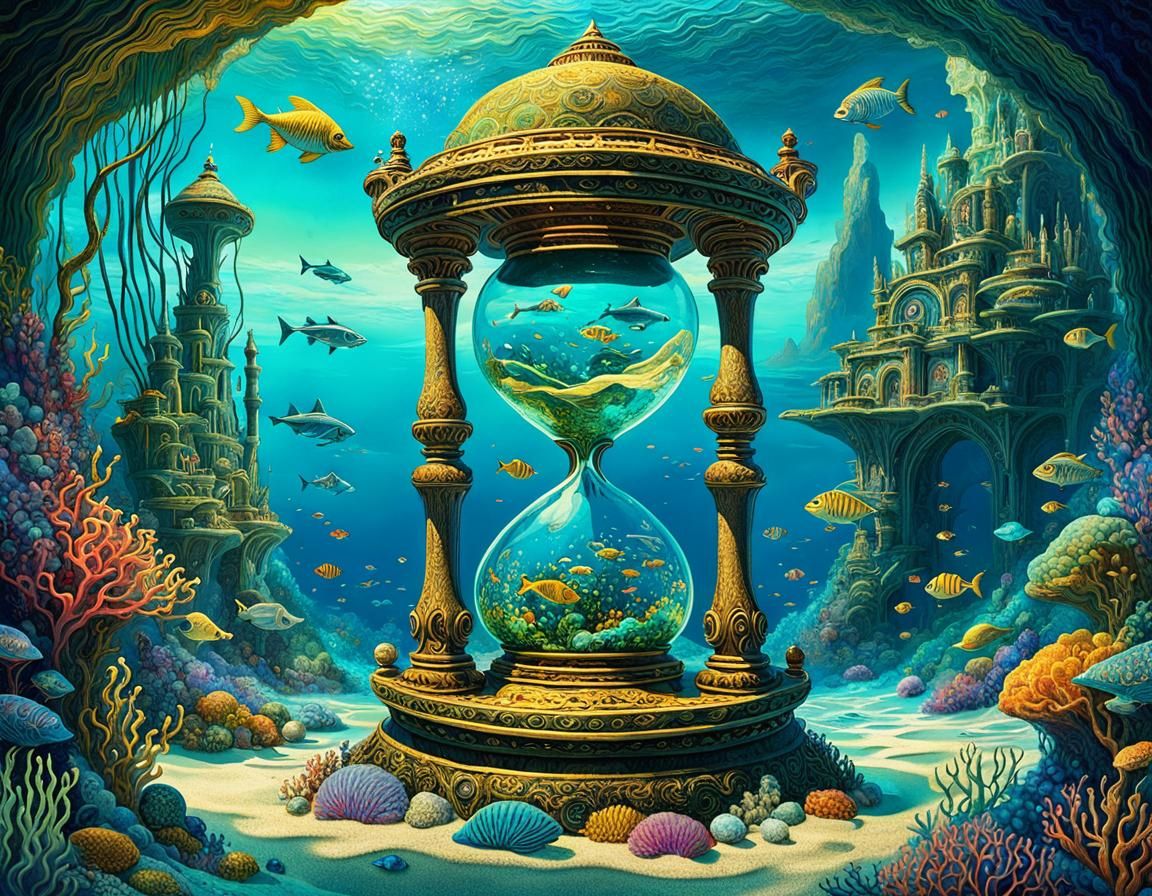 Psychedelic Hourglass in Underwater Atlantis Ruins