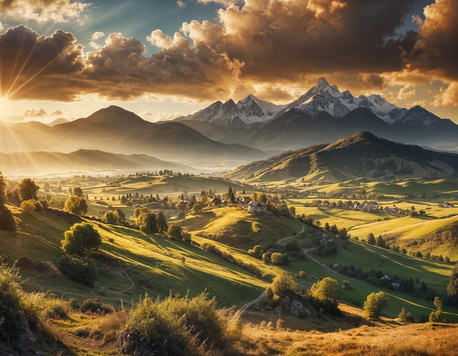 Peaceful Mountain Landscape in HDR Double Exposure