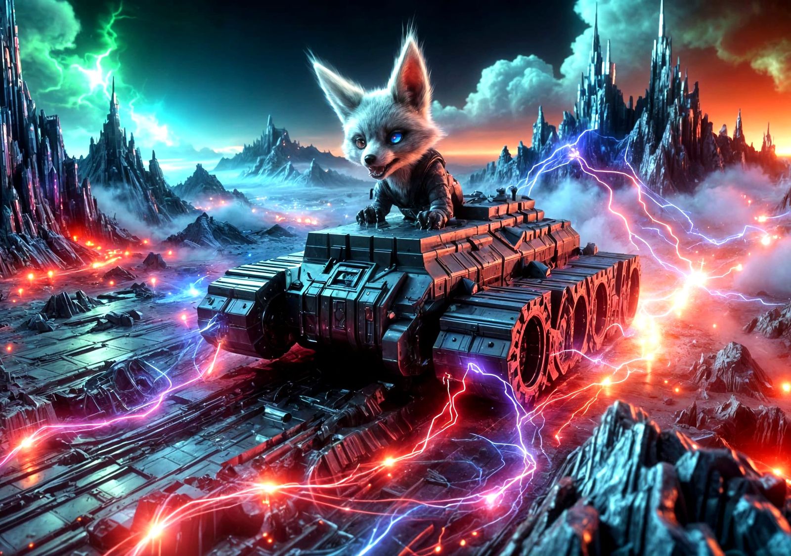 Chibi Fox Races Demon Tank in Apocalyptic Wasteland