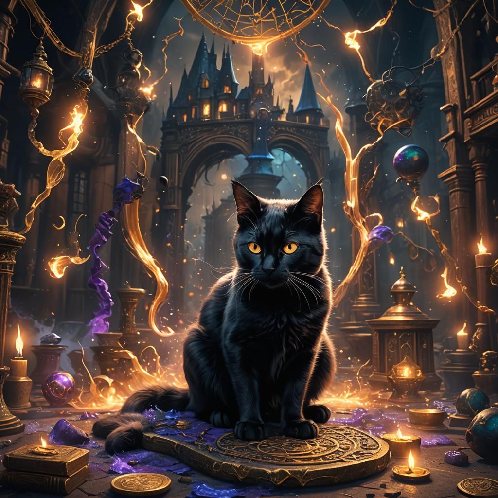 Magician Cat Casting Spells: Fantasy Concept Art