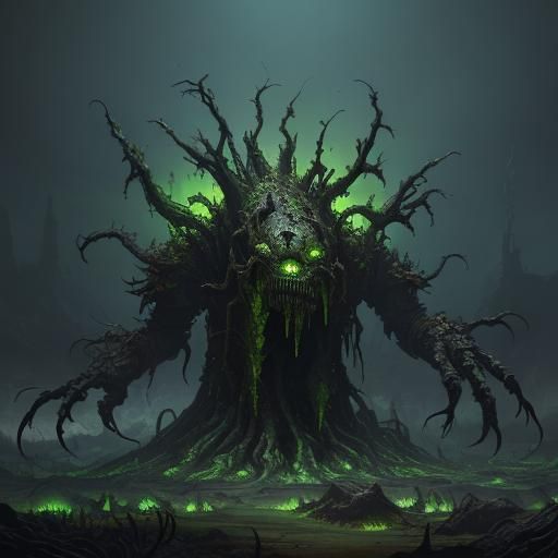 Grotesque Toxic Plant Creature in Apocalyptic Wasteland