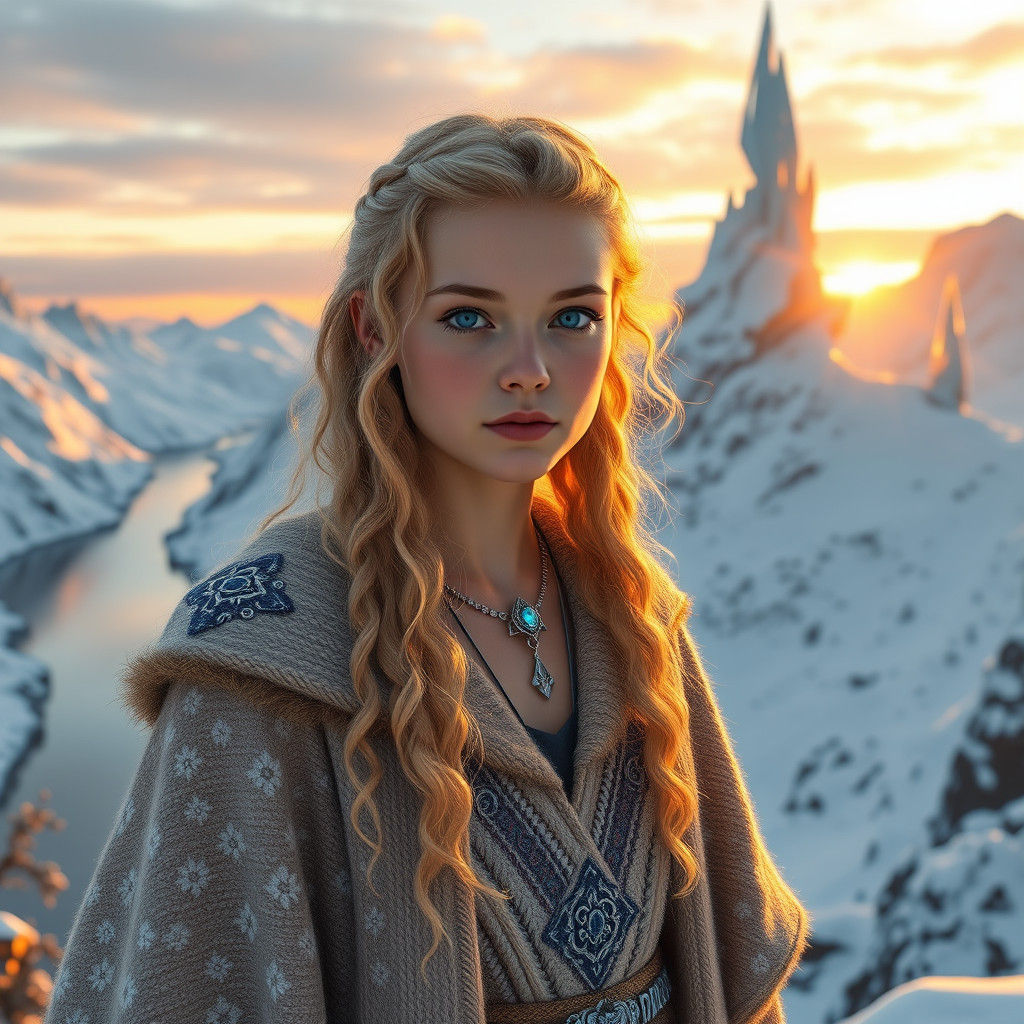 Futuristic Nordic Girl at Fjord, Digital Painting