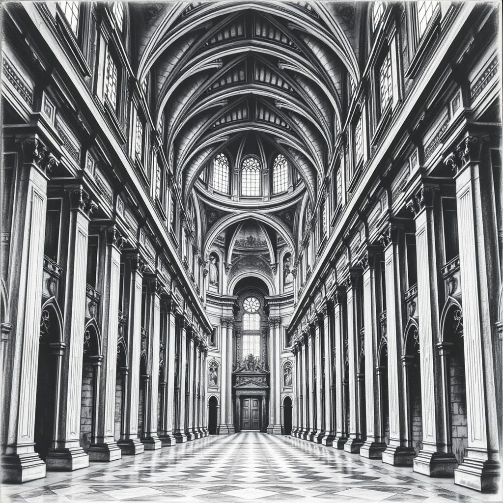 Escher-Inspired Monochromatic Drawing of Saint Peter's Cathe...