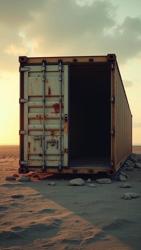 Empty Container on Dusty Berth: Matte Painting Style