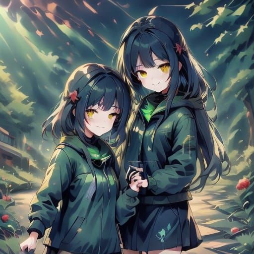 Girls Laughing in Park as Impressionist Oil Painting