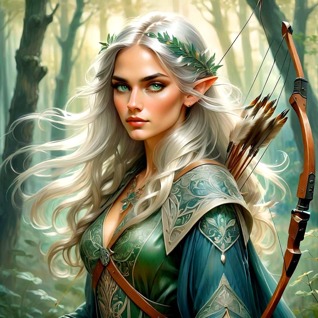 Elegant Elf Archer in Dark Blue Hues