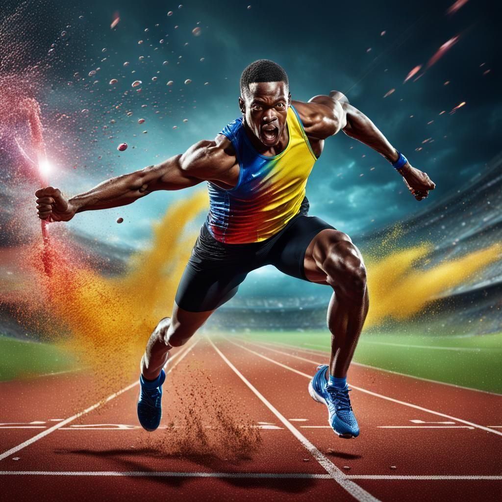 Hyperrealistic Photo of Athlete Running from Javelin