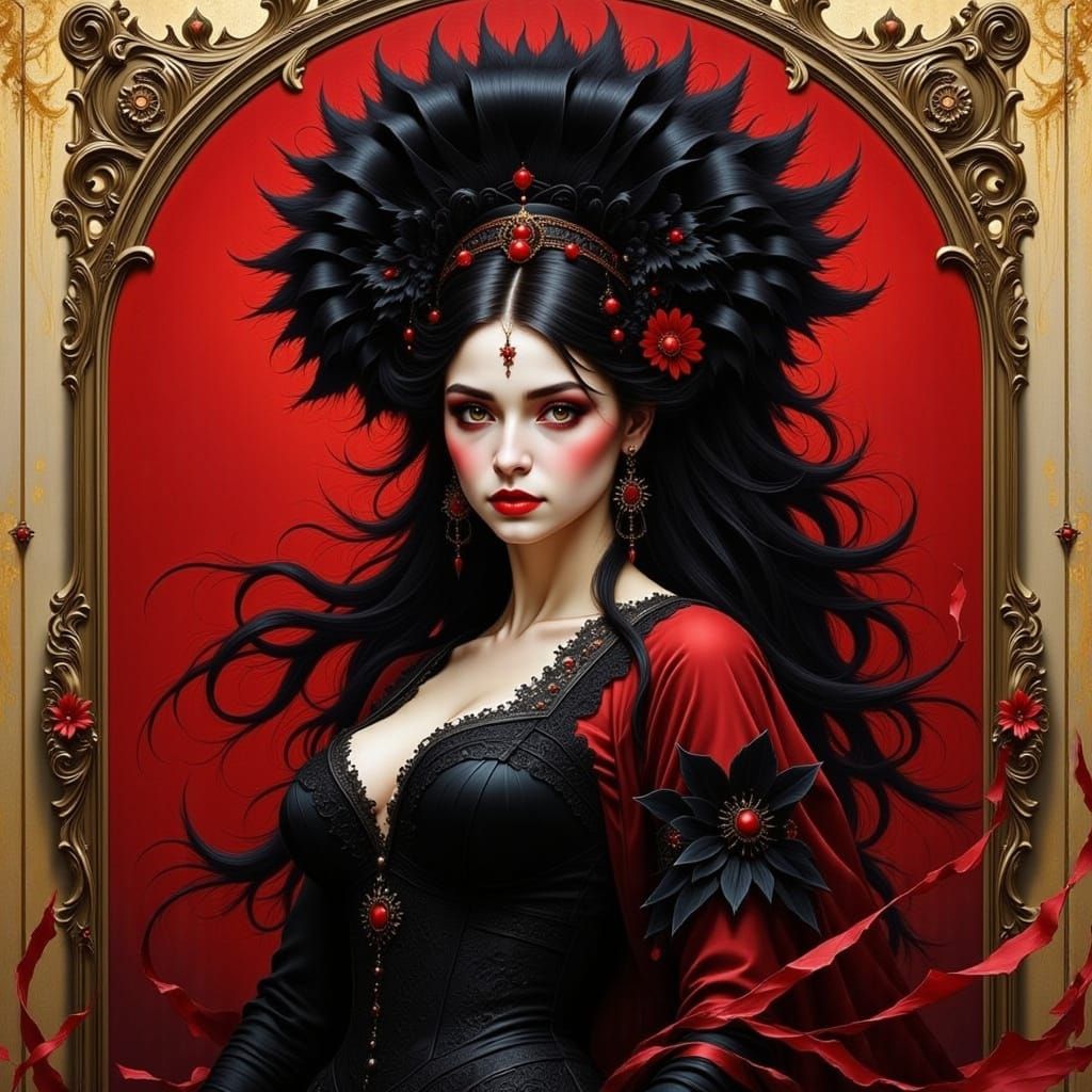 Elegant Woman in Red and Black Outfit