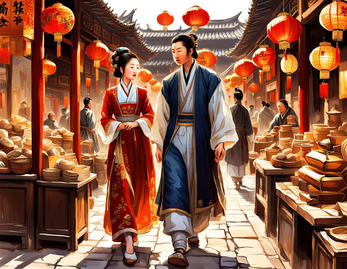 Vibrant 1700s Chinese Marketplace Scene