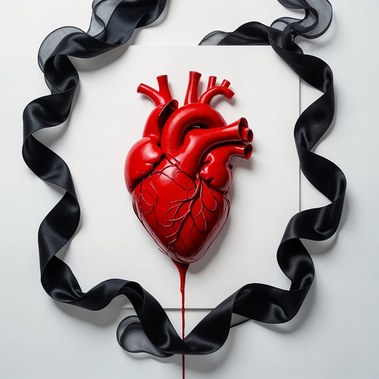 Ink Heart on Canvas with Black Smoke