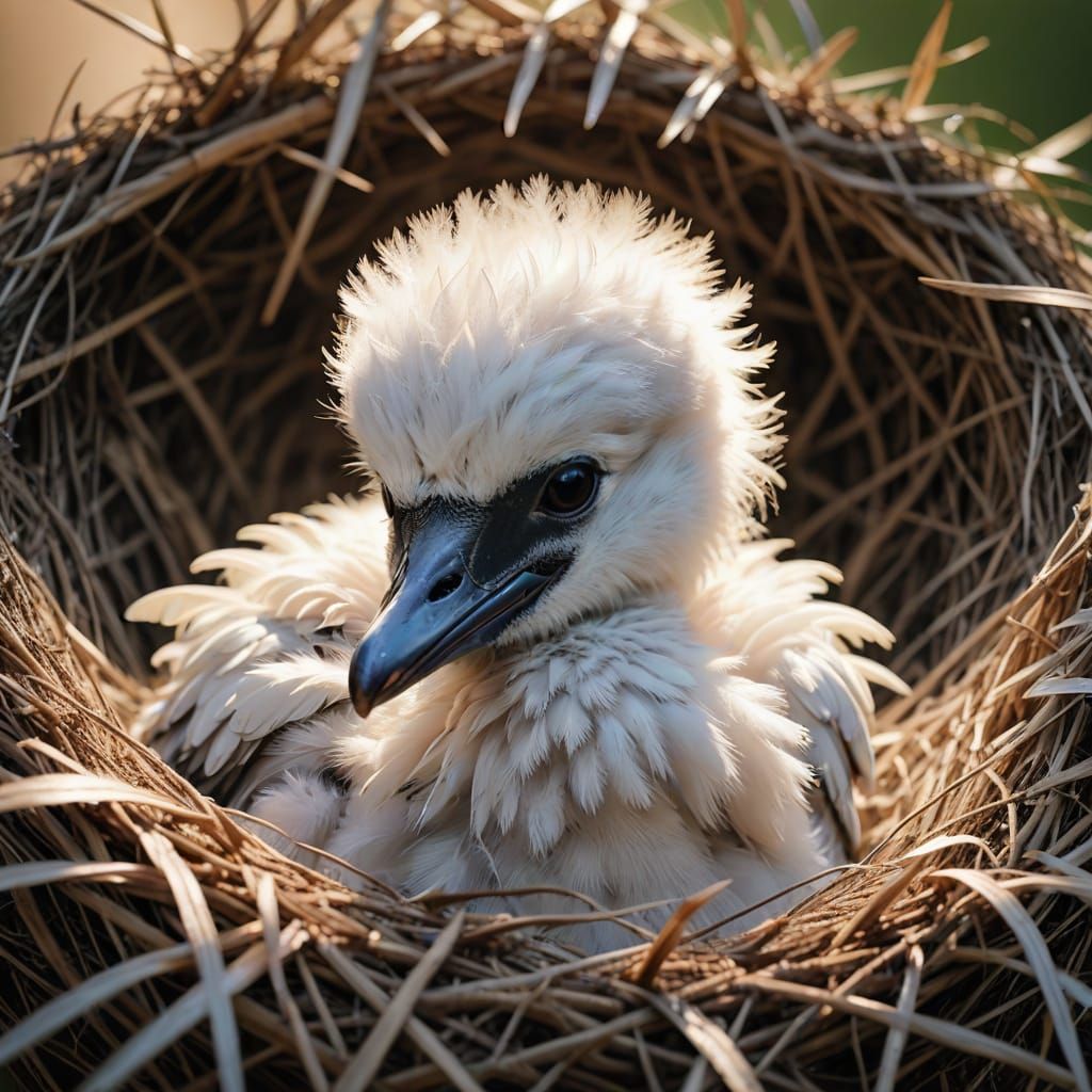 Baby Stork Peekaboo in Nest: Wildlife Photography