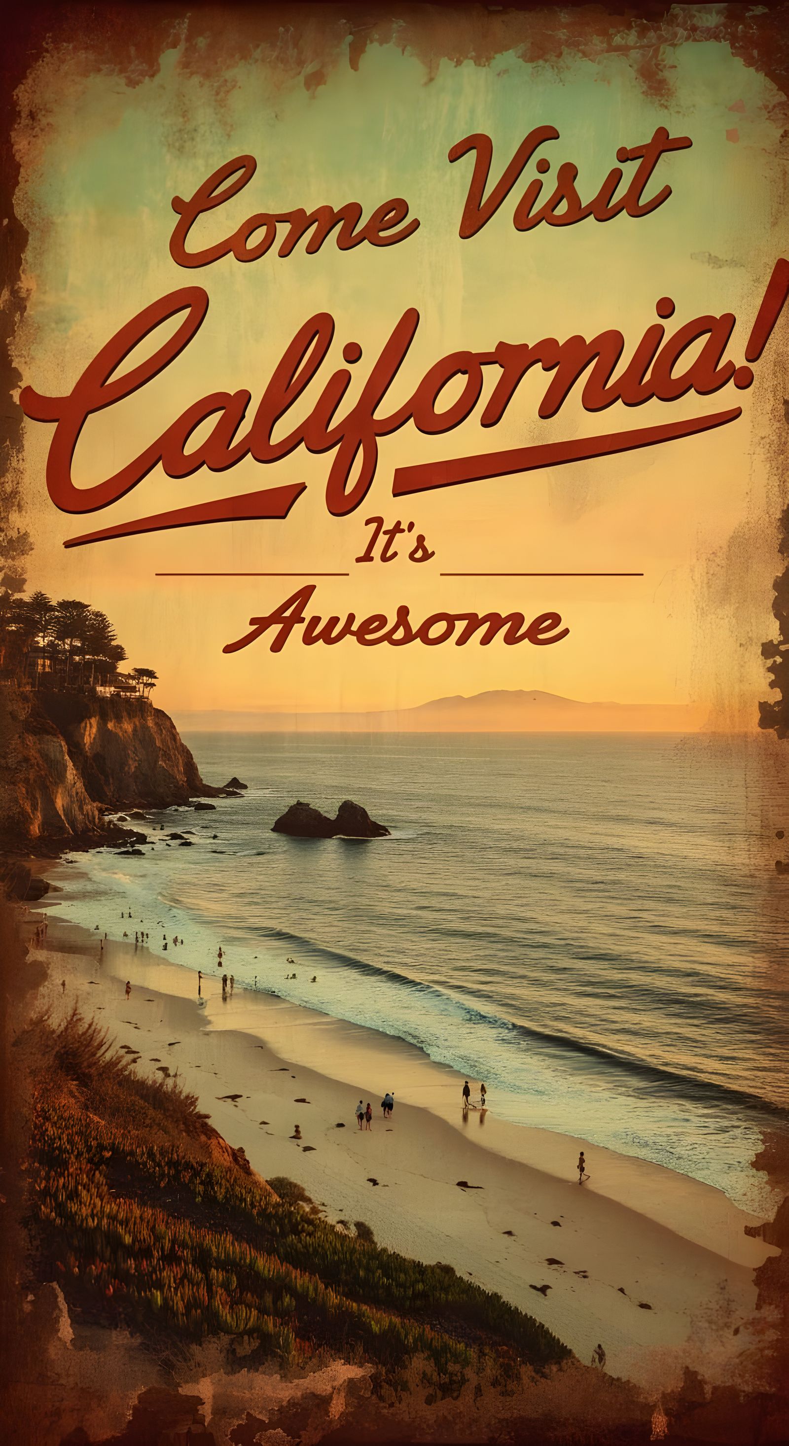 Retro Travel Poster: Visit California's Beaches