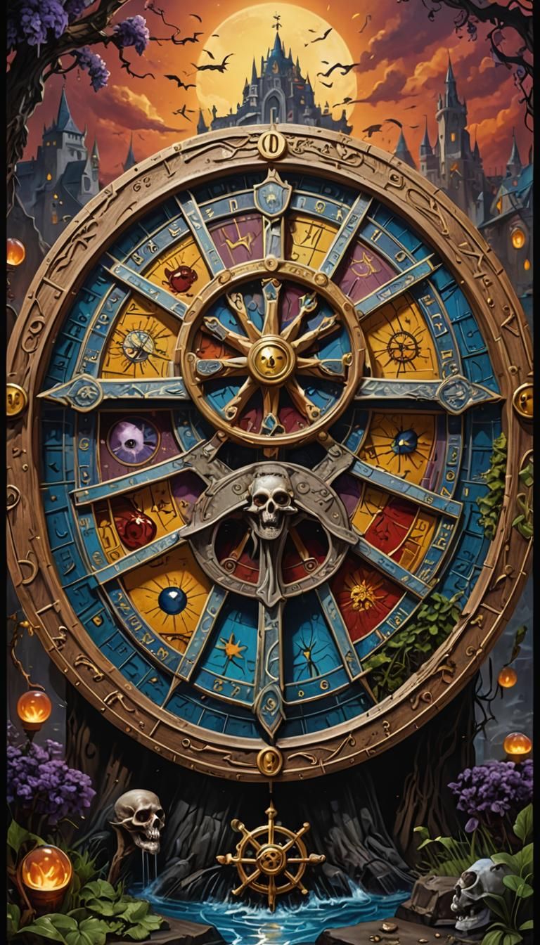 Vampiric Wheel of Fortune Tarot Card in Hyperrealism