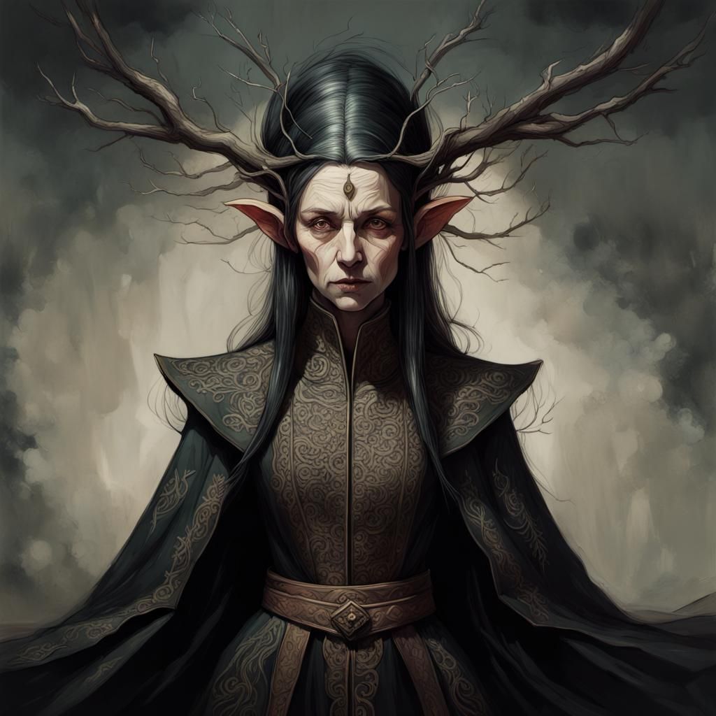 Victorian Elf Portrait in Dark Fantasy Style