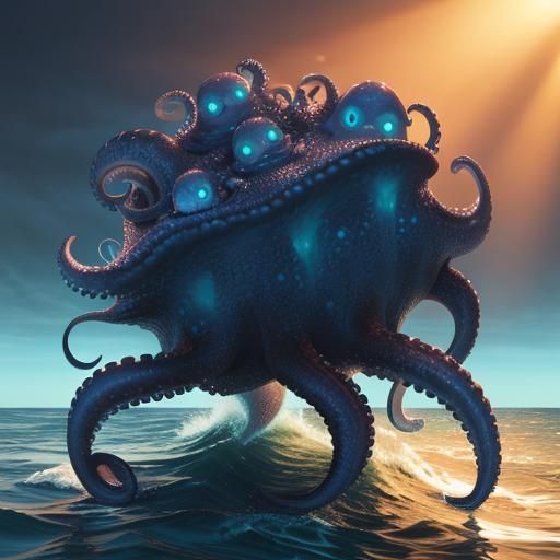 Fluffy Bioluminescent Octopus in Pixar-Style 3D Render