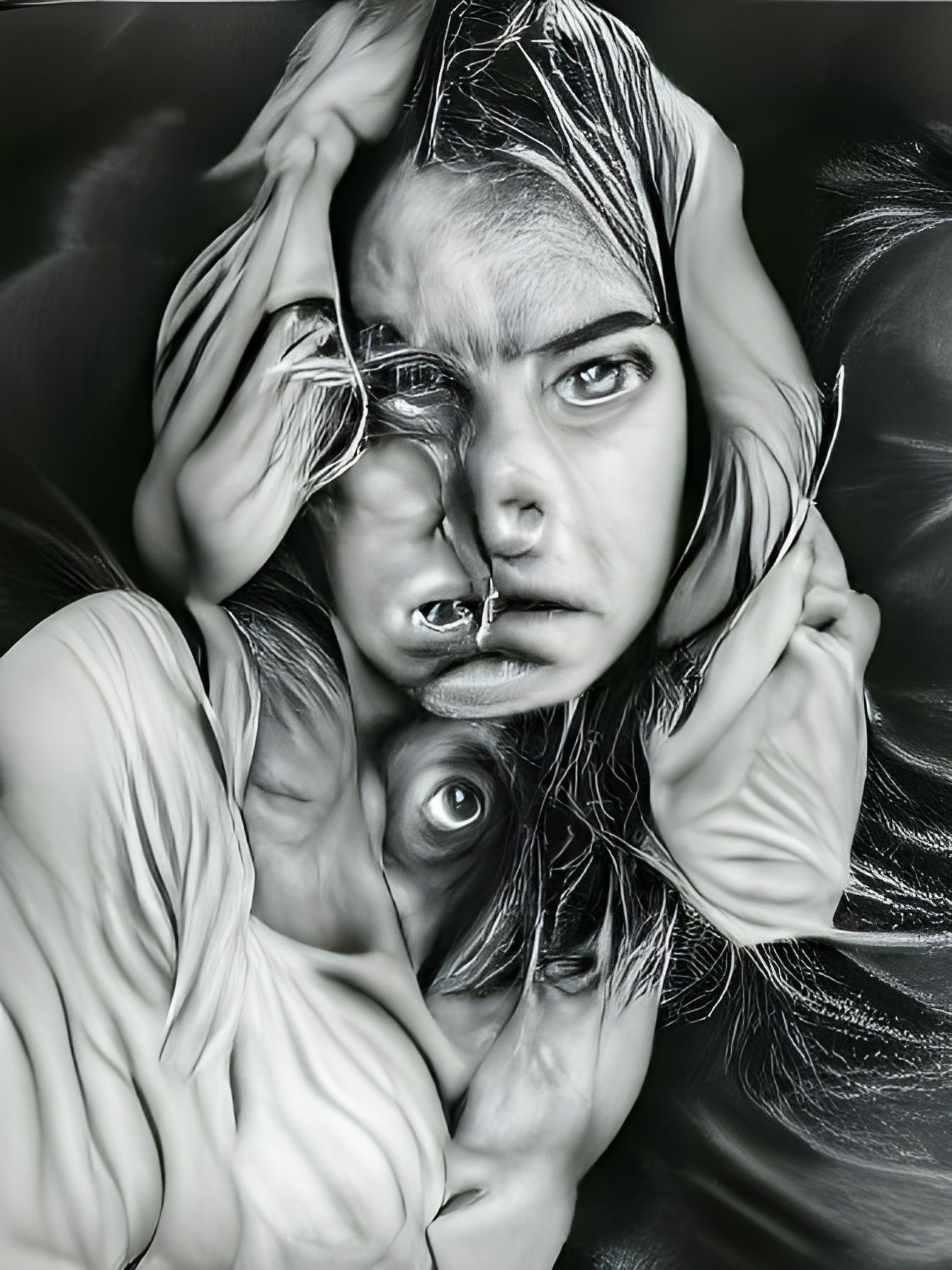 Hyperrealistic Charcoal Drawing Exploring Mental Health
