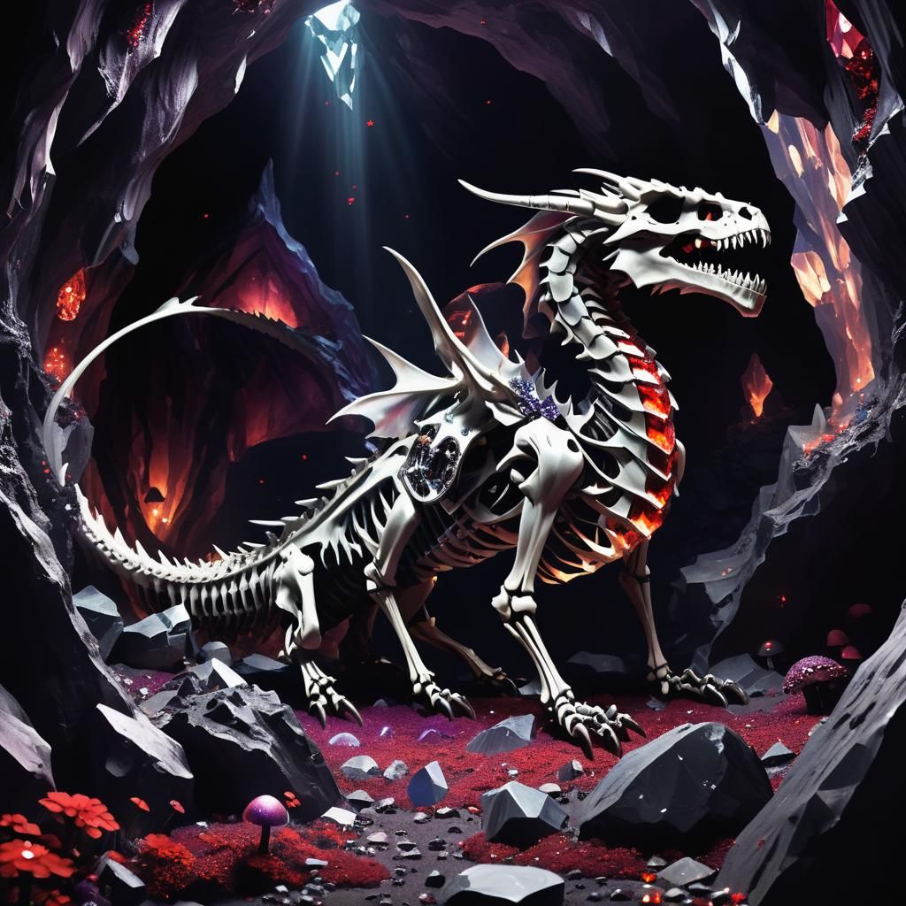 Skeleton Dragon Sleeping in Amethyst Cave