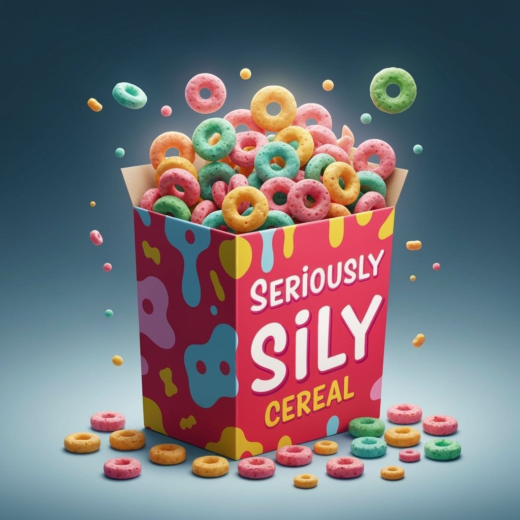 Surreal Cereal Box Overflowing with Abstract Shapes