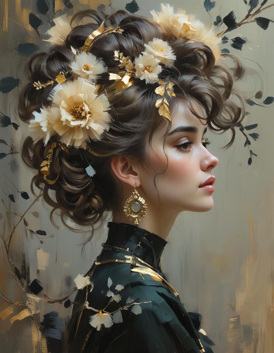 Romantic Oil Painting Portrait with Soft Focus and Golden Gl...
