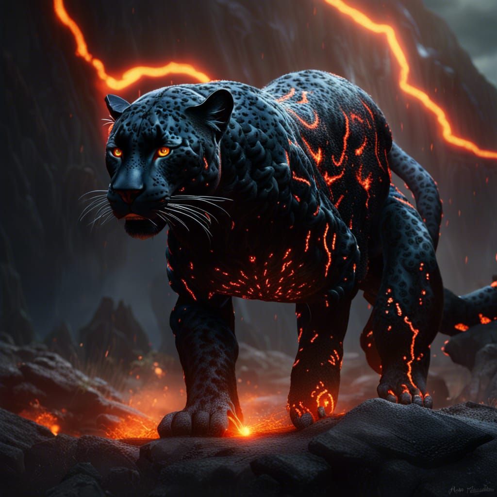 Black Jaguar Ablaze with Volcanic Lightning