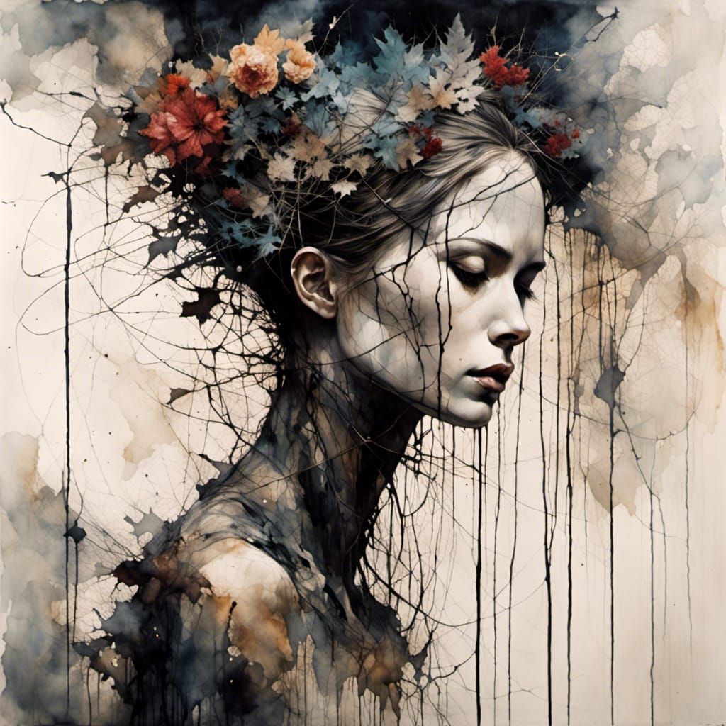 Goth Fashionista in Antique Abstract Style