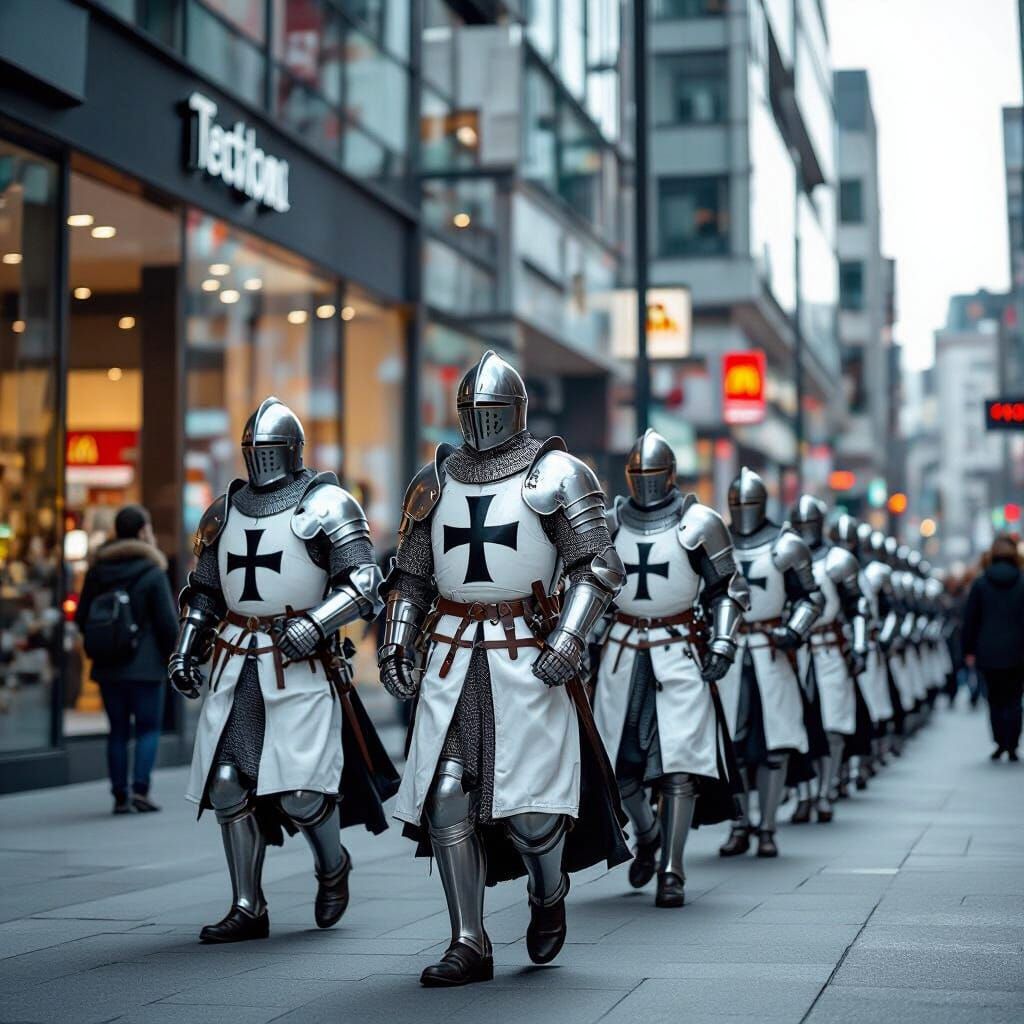 Teutonic Knights Invade Modern City, Photorealistic
