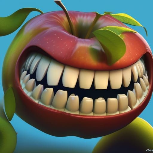 Apple with Teeth: Pixar-Style 3D Digital Art