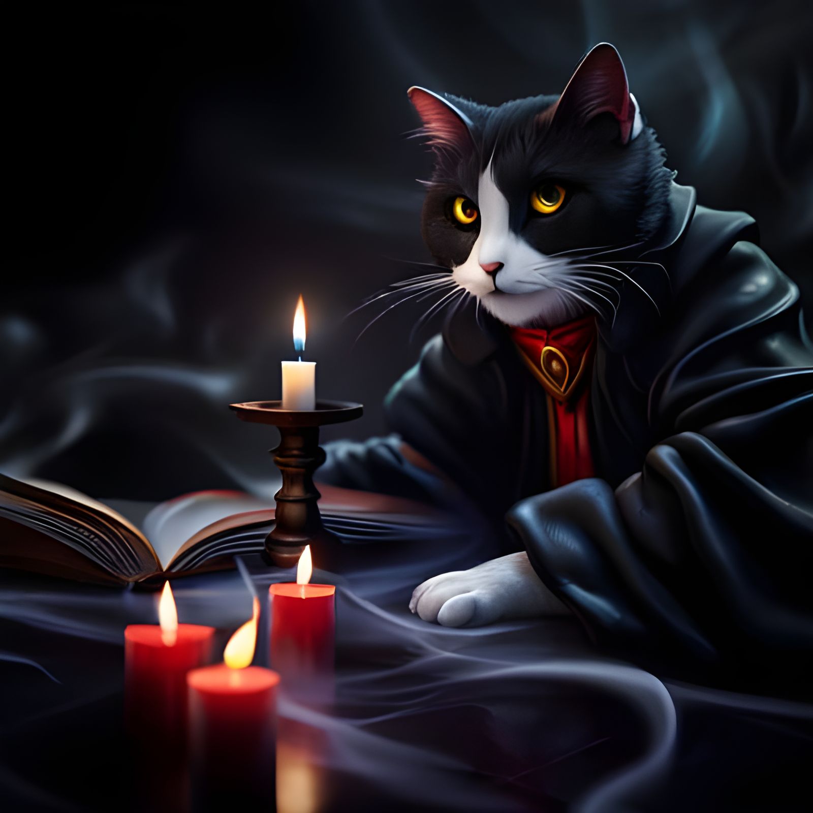 Sorceress Summons a Cat in Dark Fantasy Art