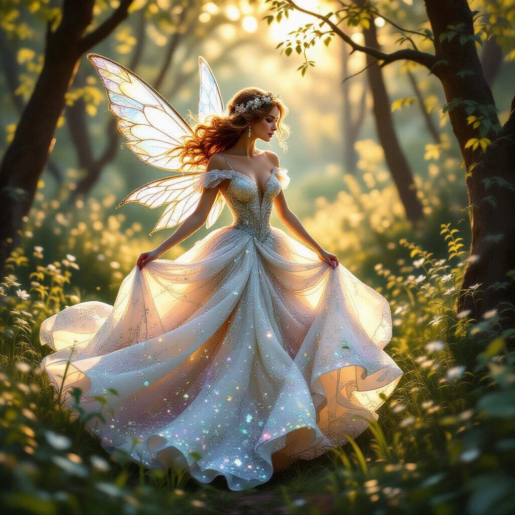 Whimsical Fairy in Sparkling Glass Gown