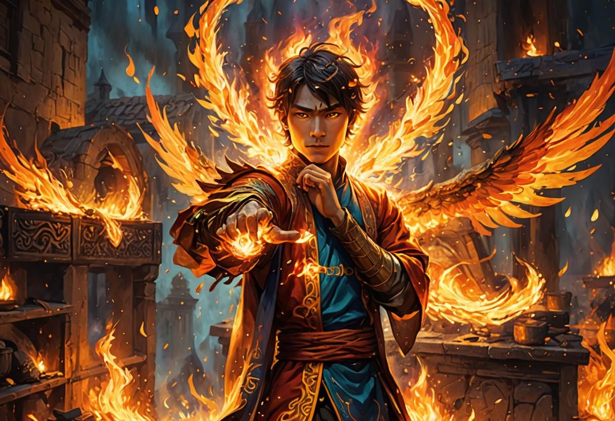 Fiery Winged Bender: Concept Art Masterpiece