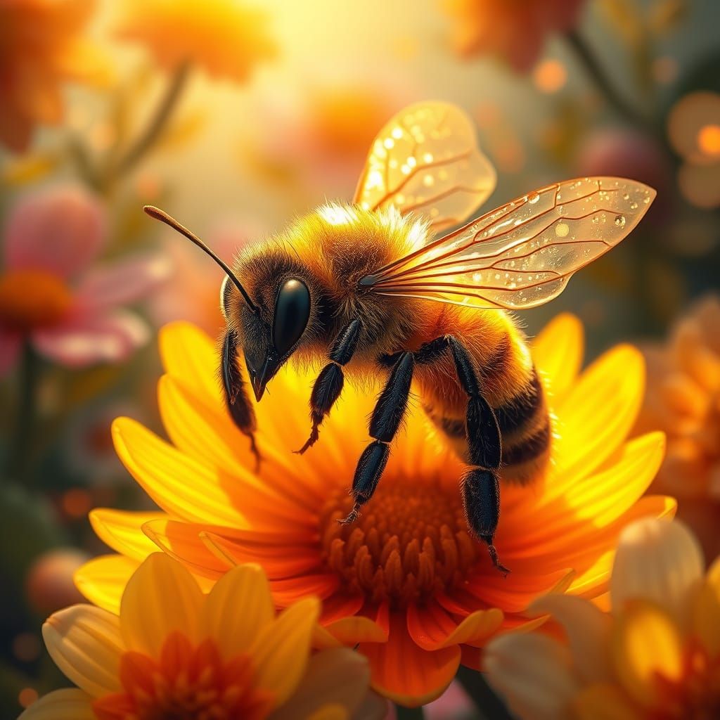 Ethereal Bee in Vibrant Floral Wonderland