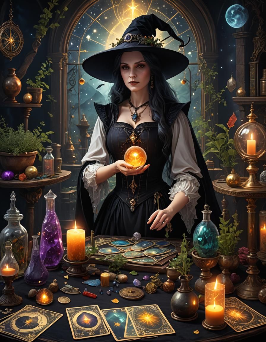 Gothic Witch with Tarot Cards in Digital Art