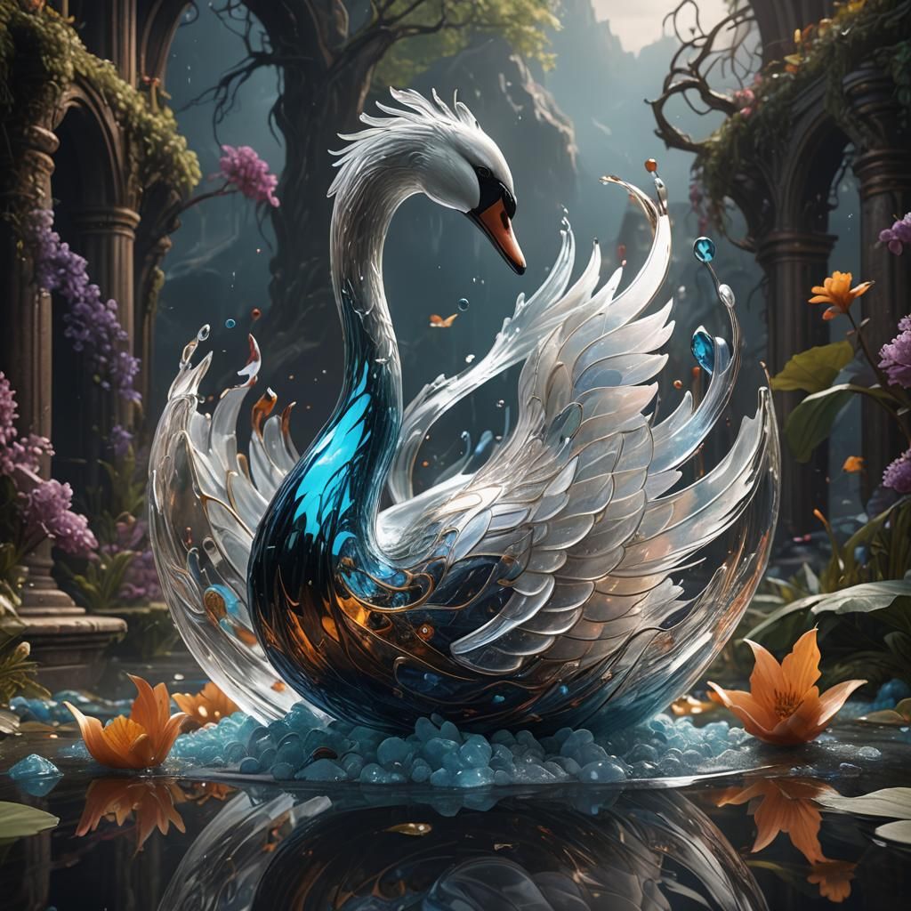 Elegant Glass Swan: Detailed Matte Painting