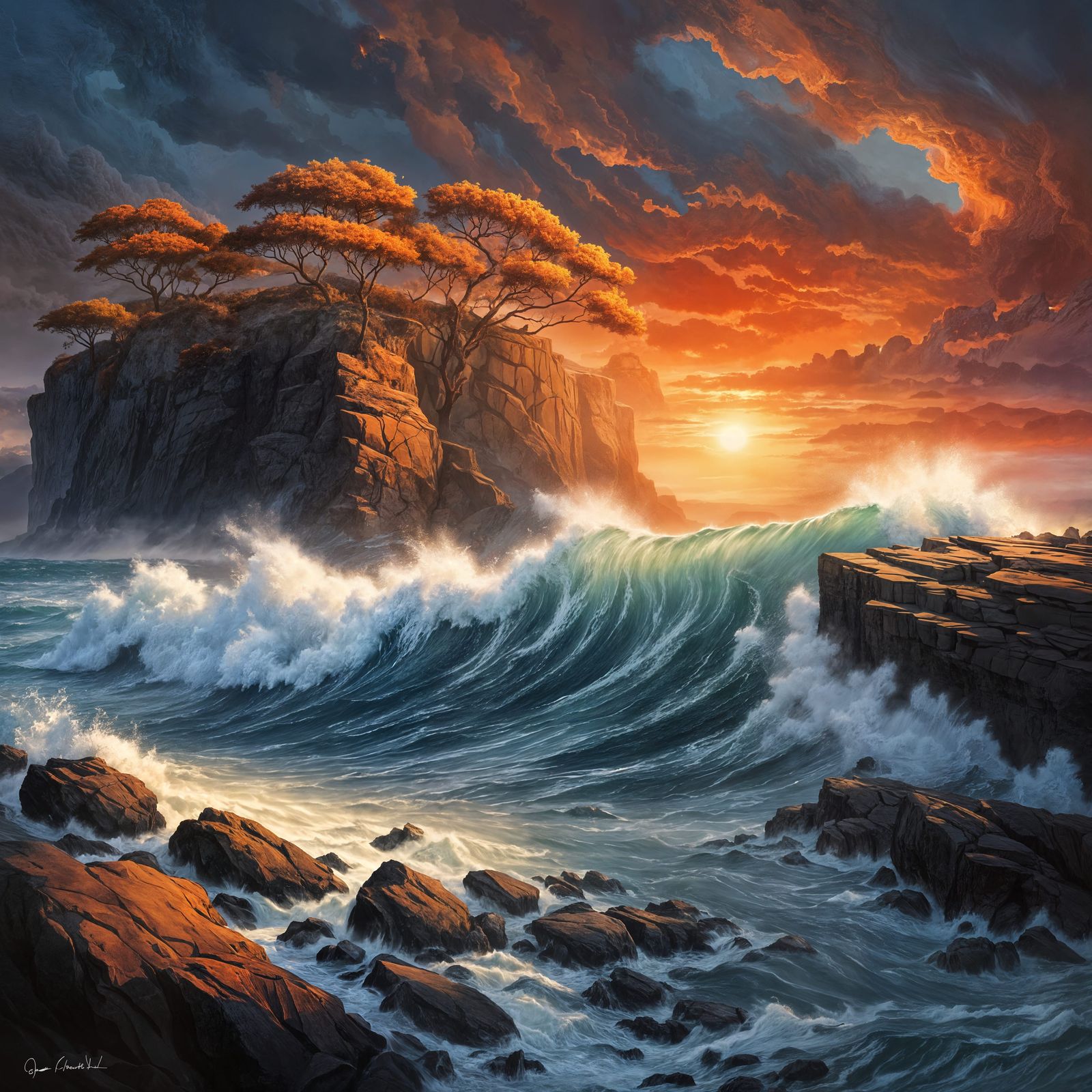 Sunset Over Cliffside Ocean Landscape