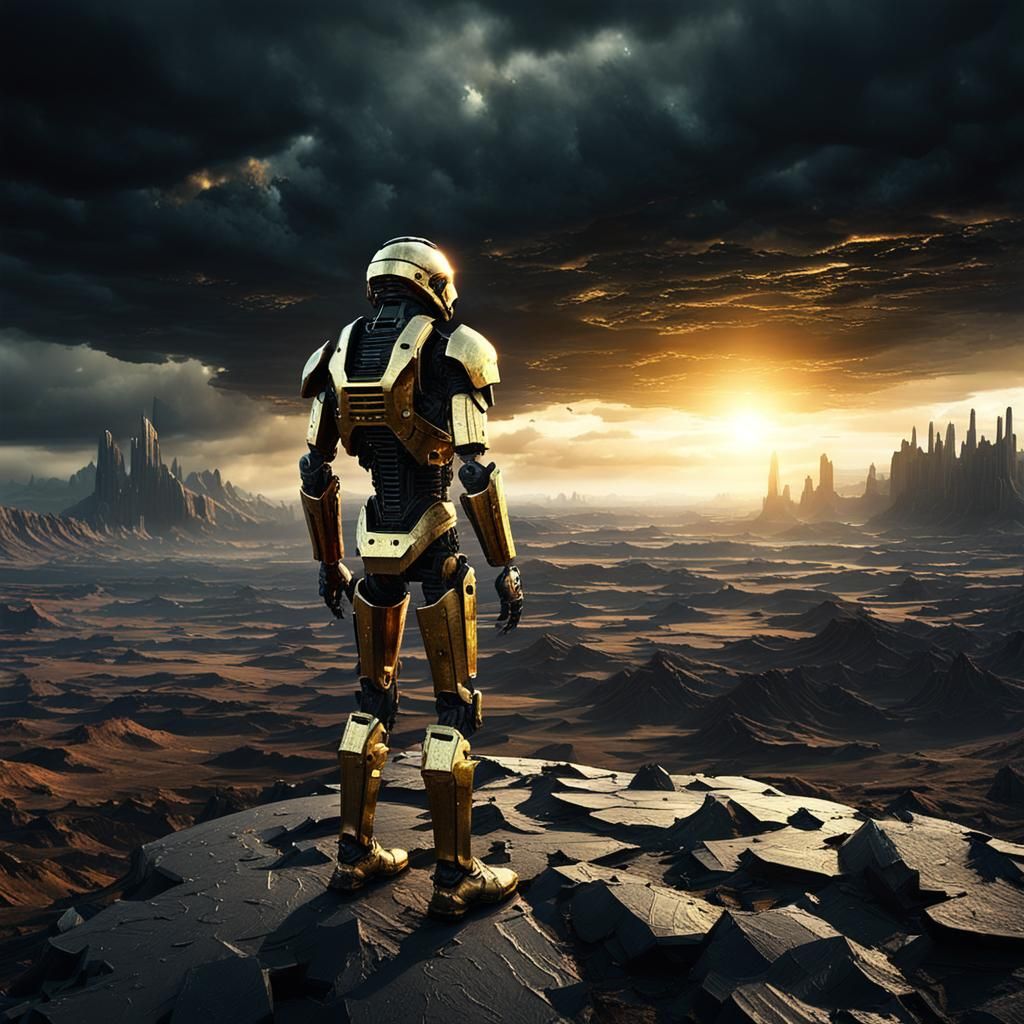 Dead Android on Empty Planet in 3D Realism